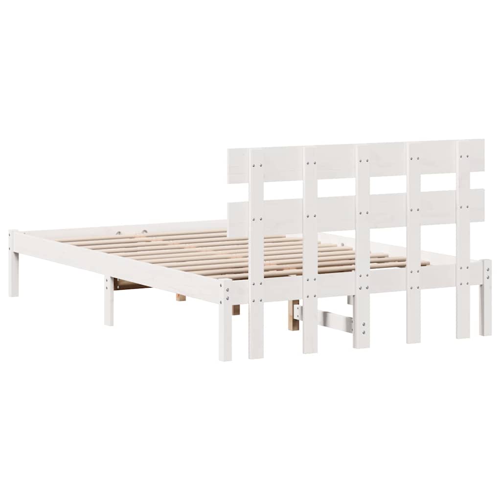 Cadre de lit en bois de pin massif blanc, pour la chambre, 120 × 190 cm - 7
