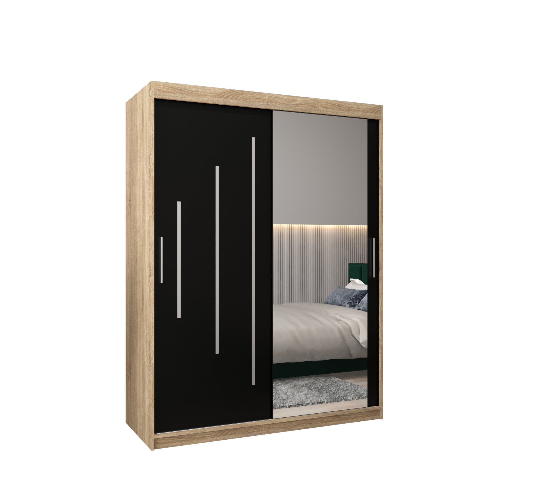 Szafa przesuwna garderoba York 2 150 x 62 x 200 cm Sonoma + Czarny - Abiks Meble