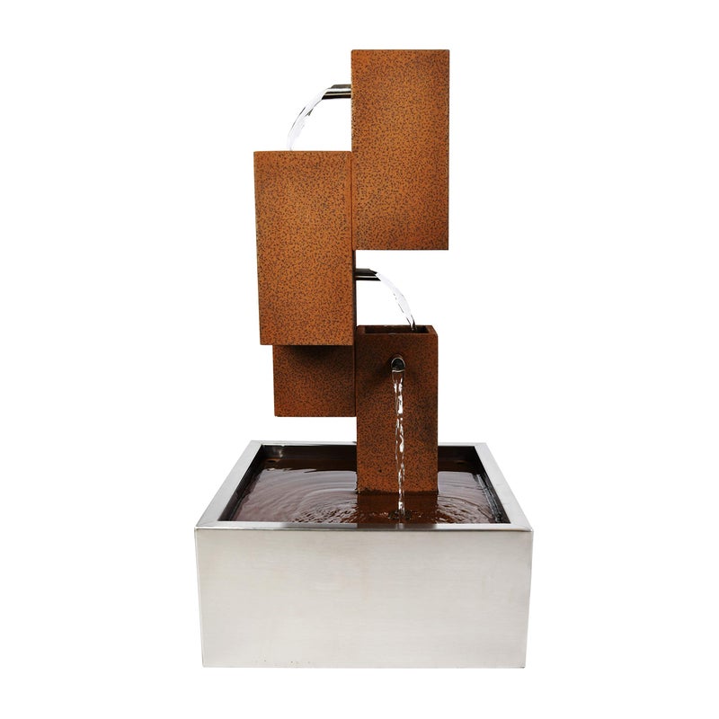 Köhko® fontanna z oświetleniem LED wysokość 65 cm wykonana ze stali corten z niecką ze stali nierdzewnej wodospad fontanna 32005