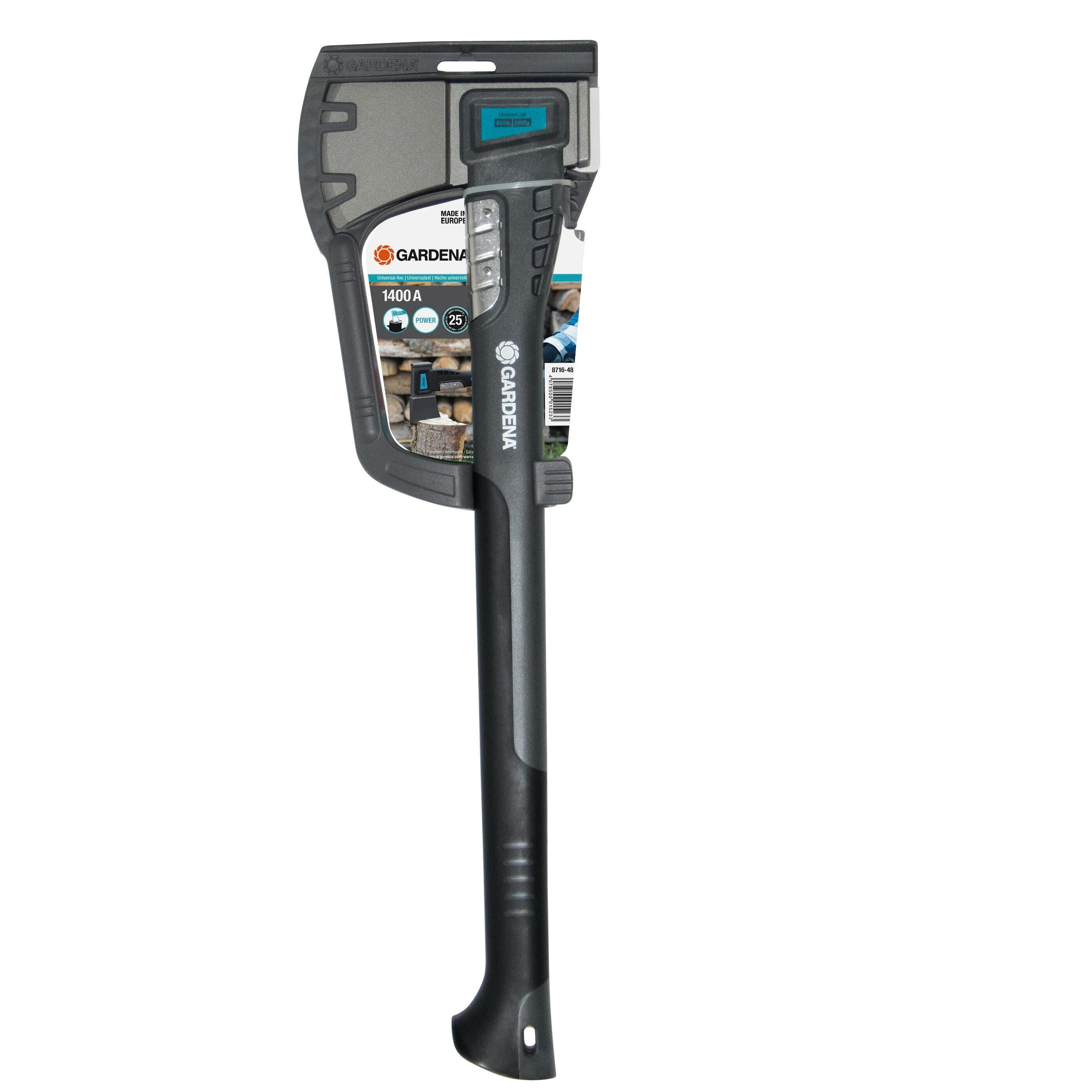 Gardena Ascia Universale 1400 A: Ascia Versatile per Diversi Lavori con Il Legno, Rivestimento Antiscivolo, Placca di Protezione, Funzione Martello, 6 - 8