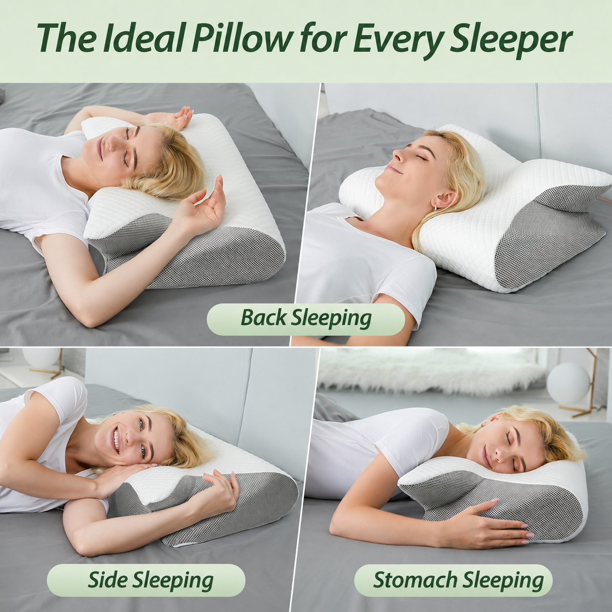 Almohada cervical ergonómica viscoelástica, cojín ortopédico 2 en 1 para dormir, funda lavable - 5