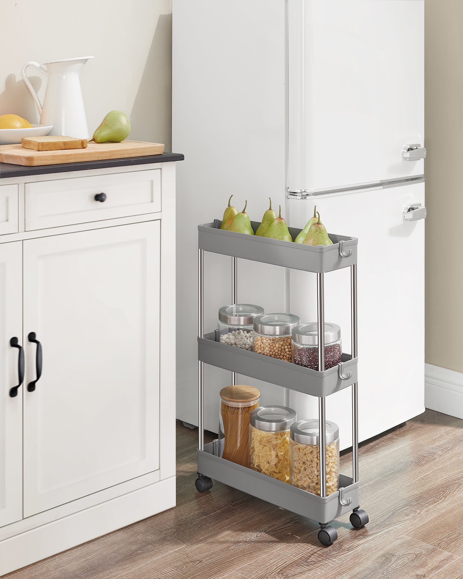Ceayell Carrello Portaoggetti Metallico 3 Ripiani | Resistente 90 Kg | Ruote Girevoli 360° Con 2 Freni | Per Cucina, Ufficio, Bagno, Studio - 2