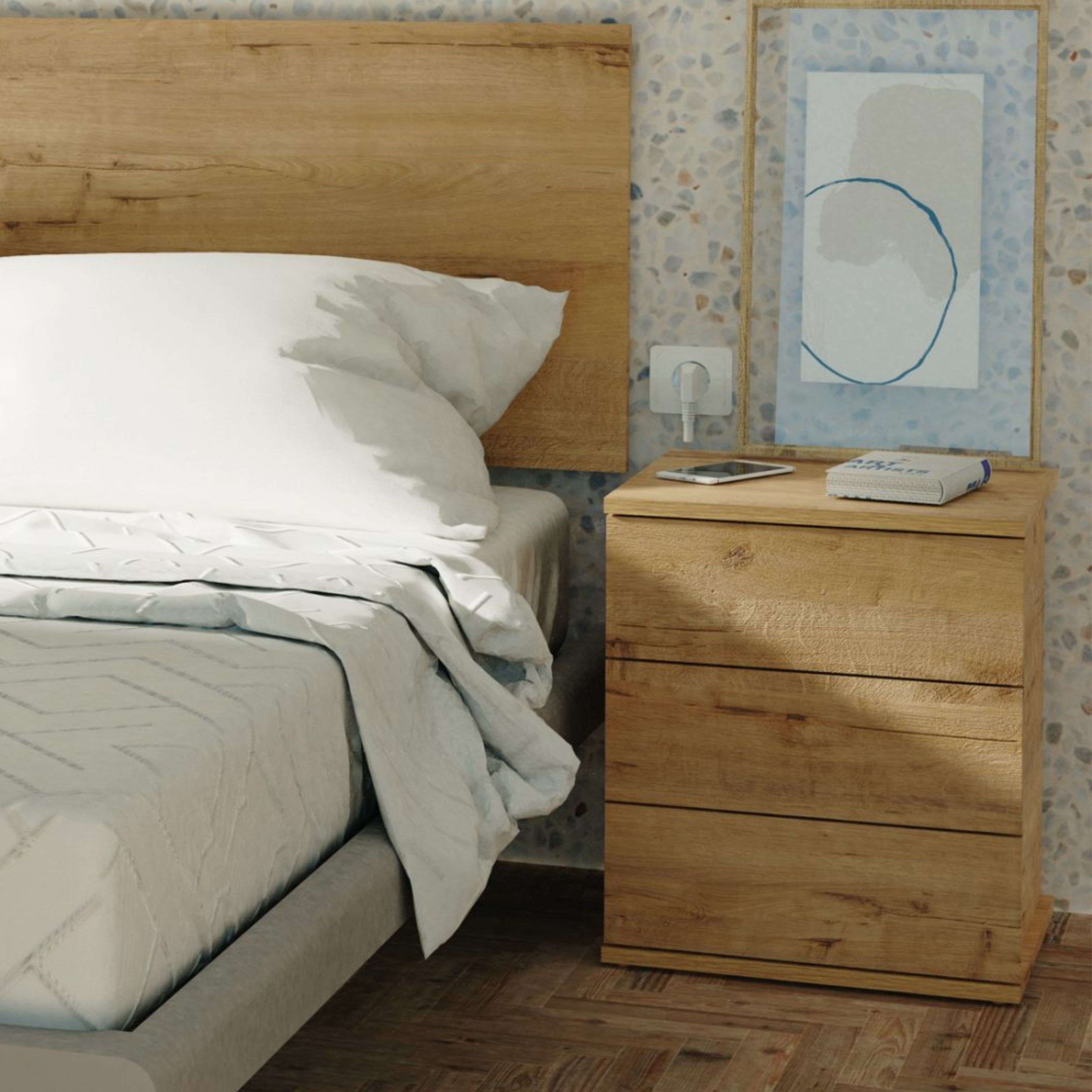 Table de chevet 3 tiroirs Dana, meuble de chambre contemporain, couleur chêne doré, 41 x 49 cm - 6