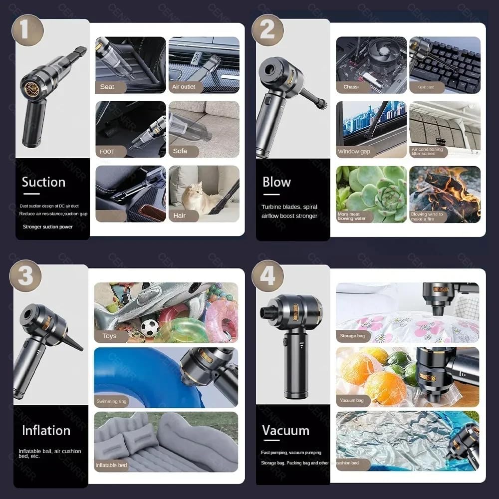 Aspirateur à main sans fil 4 en 1, aspiration puissante de 16&nbsp;000 Pa pour voiture avec plusieurs buses - 2