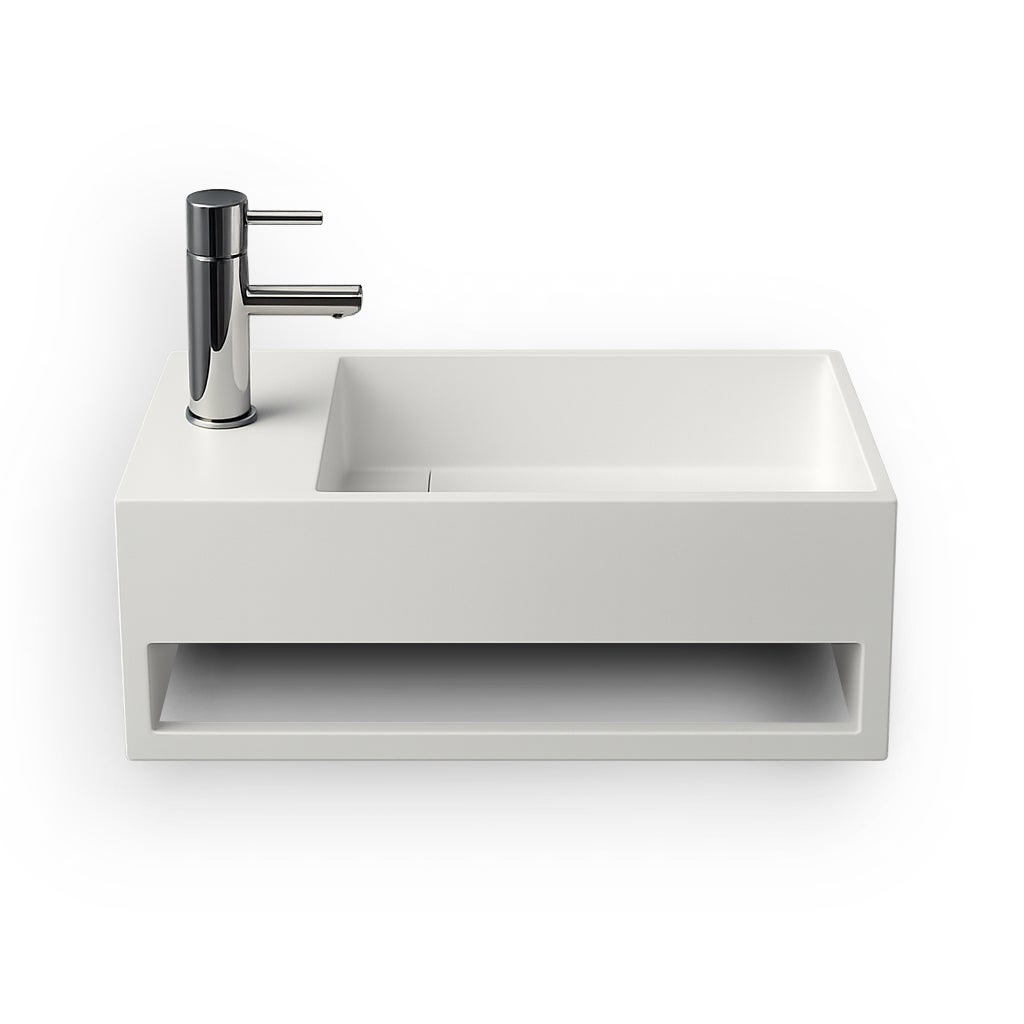 Mona g lavabo mural blanco - lavabo rectangular en solid surface 50 cm - lavabo mural de diseño moderno para cuartos de baño