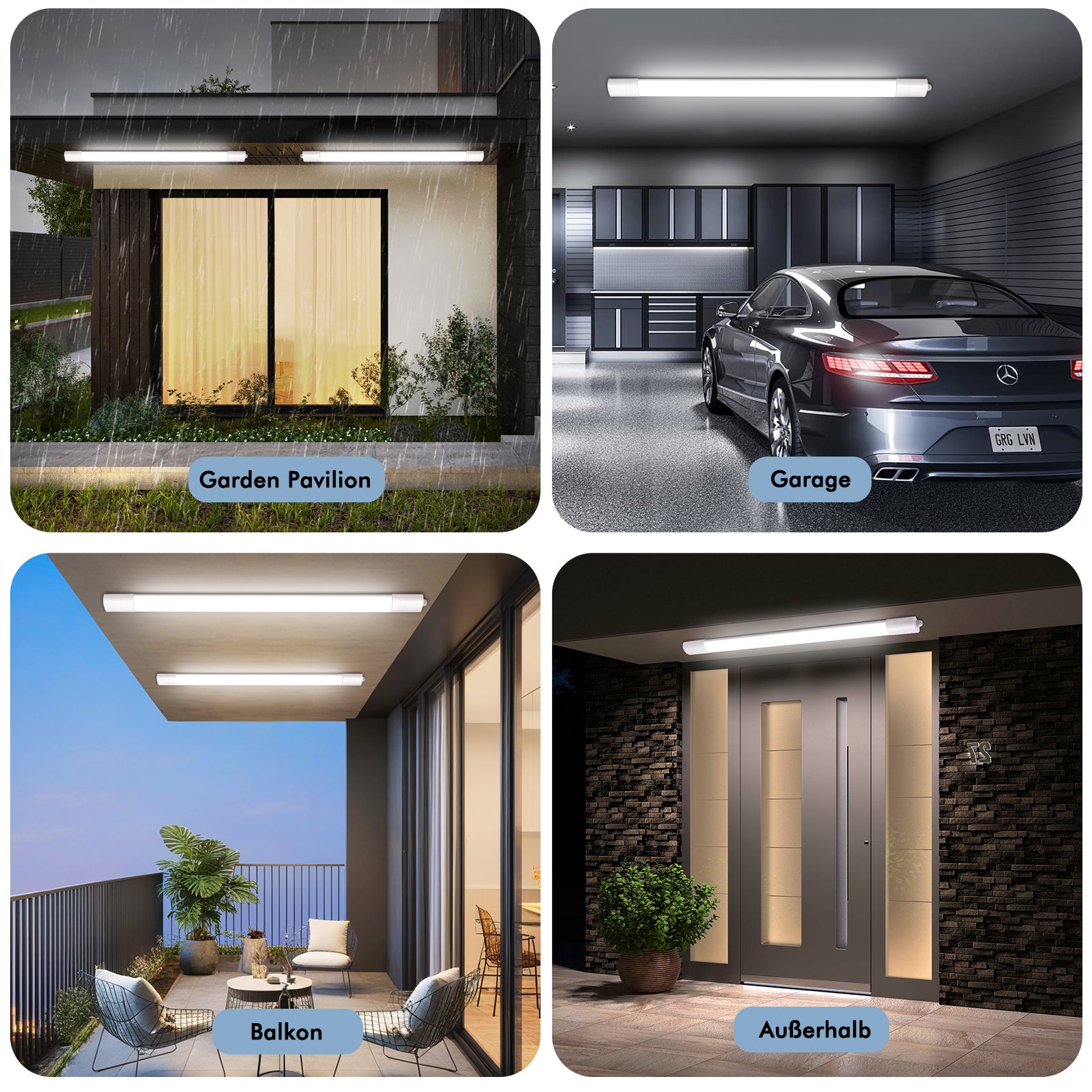 LOVHAUS 3 PCS Lampa LED Garażowa 60CM, Oświetlenie Zewnętrzne 45W 4950LM, Rura LED 4000K IP65 Wodoodporna do Ogrodu i Tarasu