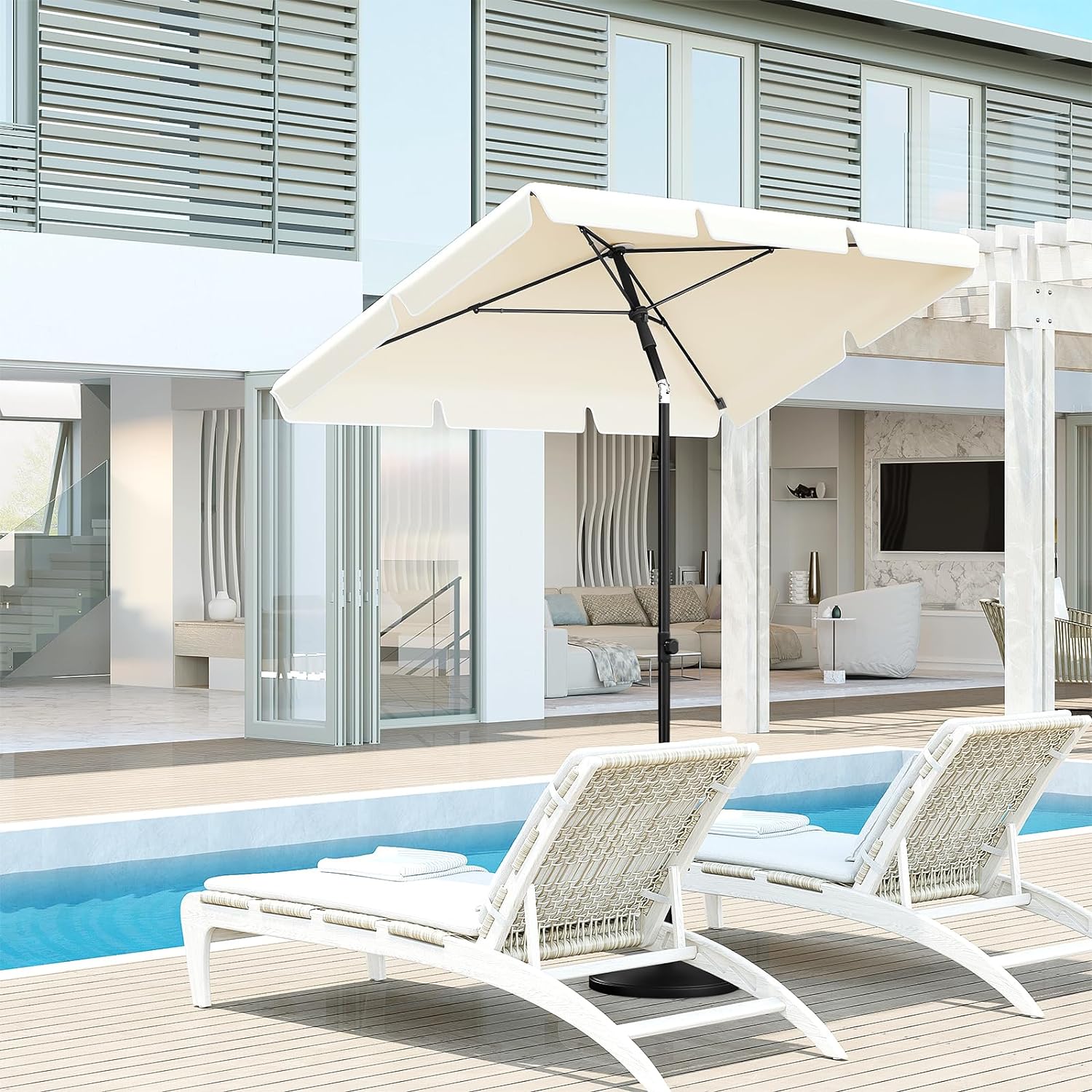 WOLTU Parasol de Jardin Extérieur, Parasol Plage, Parasol Rectangulaire Inclinable, Hauteur Réglable, Protection UV, 180g/m², 2x1,2m, Beige - 3