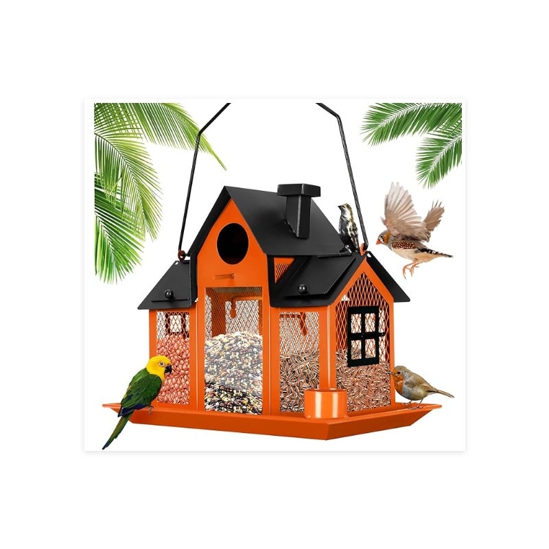 Kreatywny karmnik dla ptaków z huśtawką, dekoracja do ogrodu domowego, ciepłe światło, z dekoracją ptaków, pomarańczowy