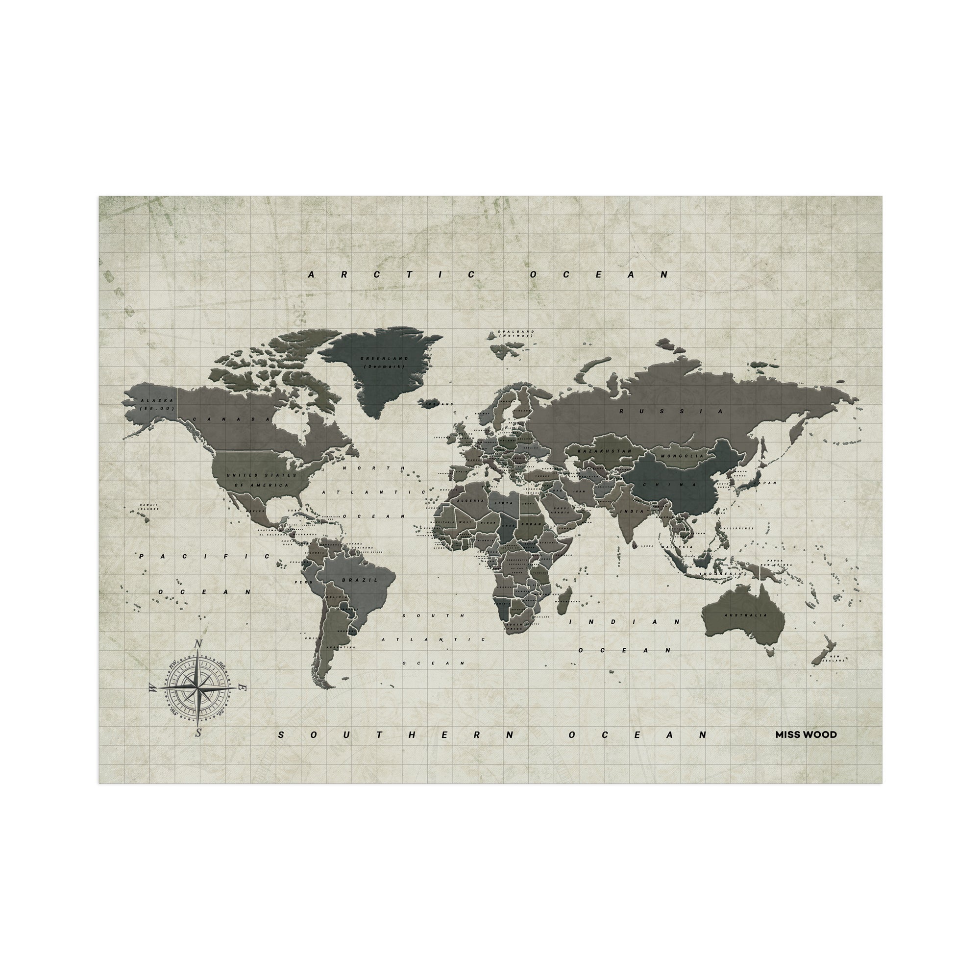 Mapamundi corcho - woody map watercolor amazonia / 90 x 60 cm / sin marco