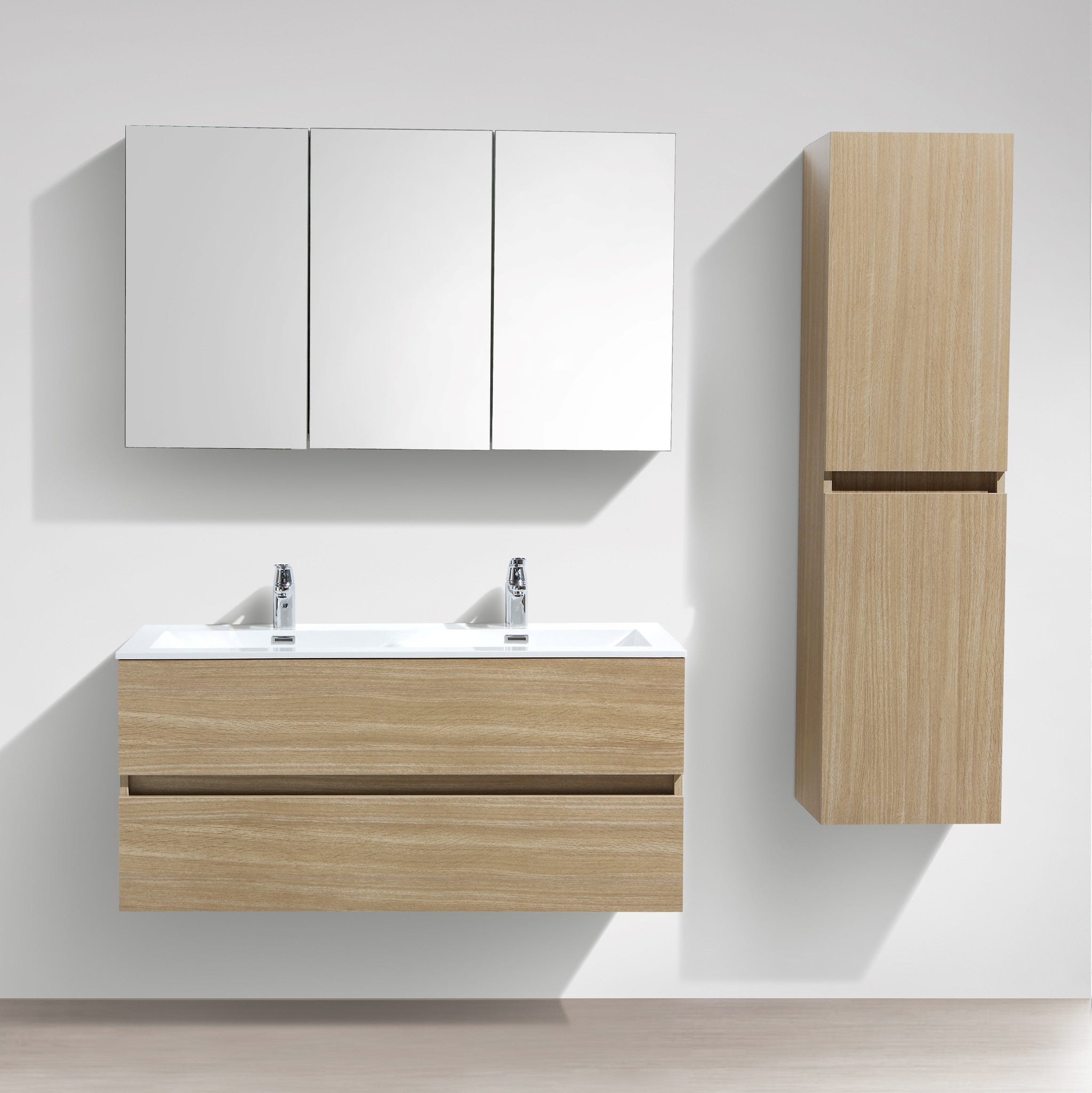 Meuble salle de bain design double vasque SIENA largeur 120 cm chêne clair texturé - 2
