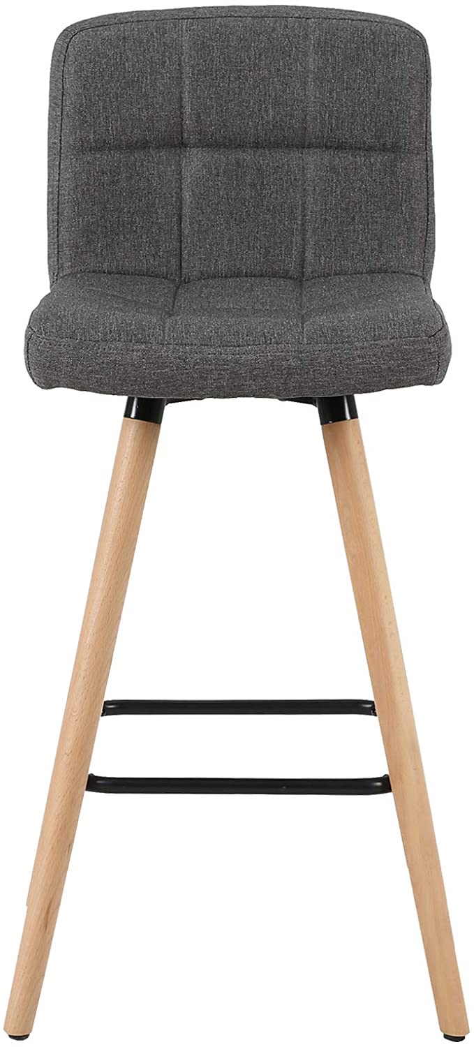 Lot de 2 Tabourets de Bar WOLTU - avec Repose-Pieds - Chaise de bar Design en Bois Massif et Lin - Gris Foncé - 4