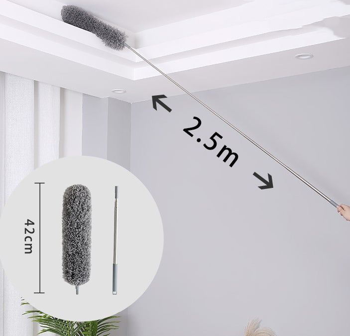 Plumeau télescopique, gris et blanc, brosse de gouttière extensible de 83 à 250 cm pour la poussière et les poils d'animaux - 4