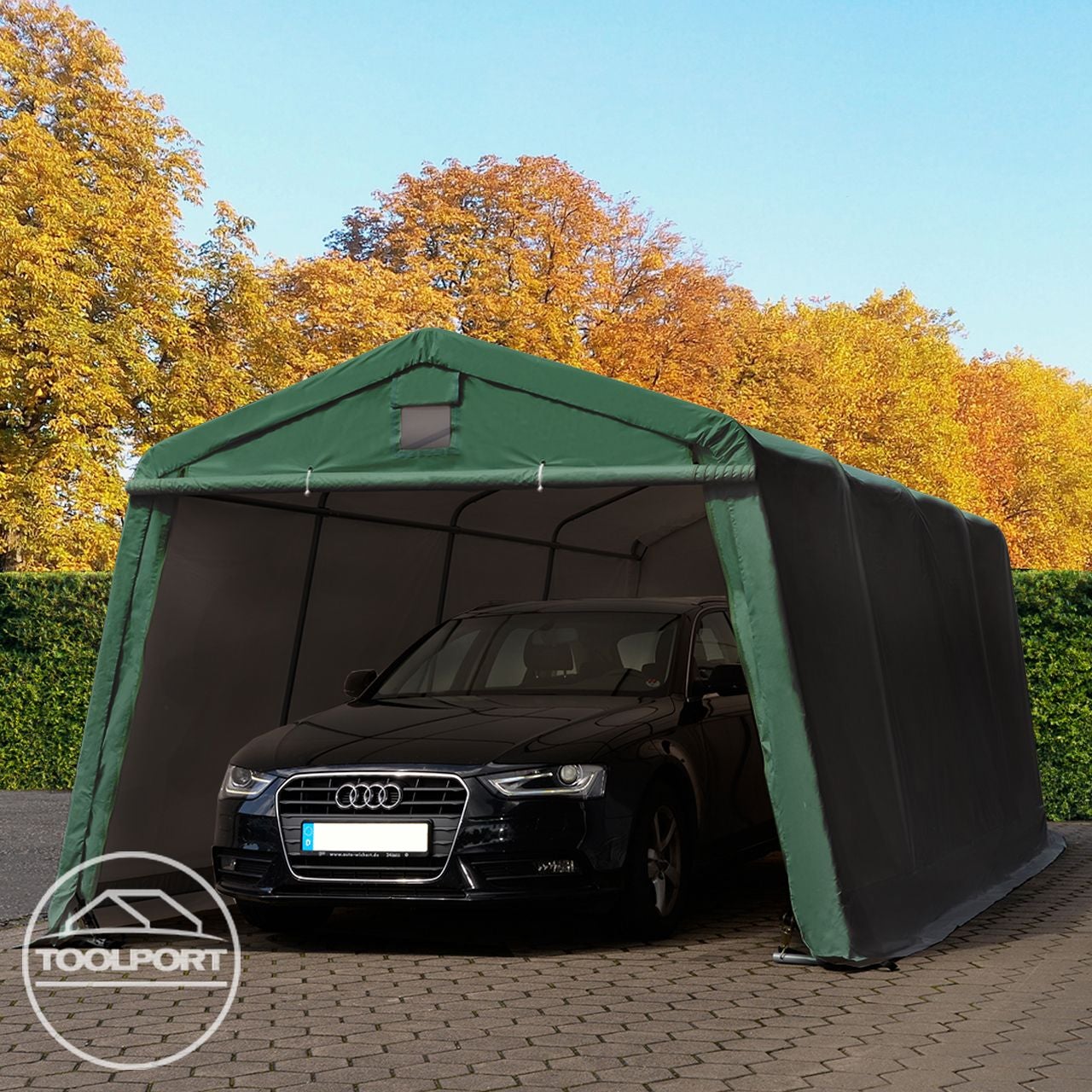 TOOLPORT Abri/Tente Garage Premium 3,3x6,2 m pour Voiture et Bateau - Toile PE 600 N imperméable vert - 4