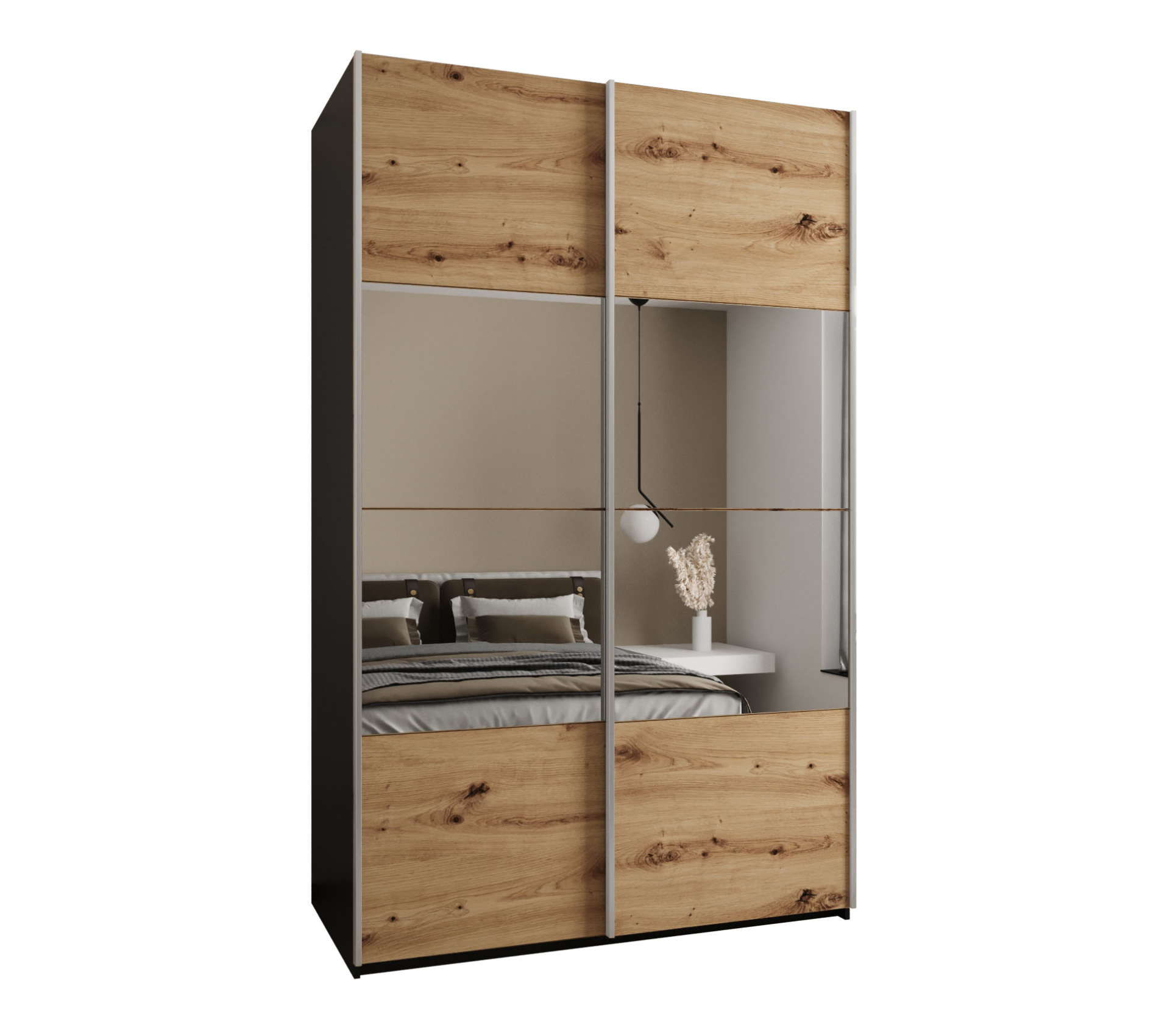 Szafa przesuwna wysoka Lux 4 150 x 64 x 245,5 cm czarny + artisan + u. srebrny - Abiks Meble