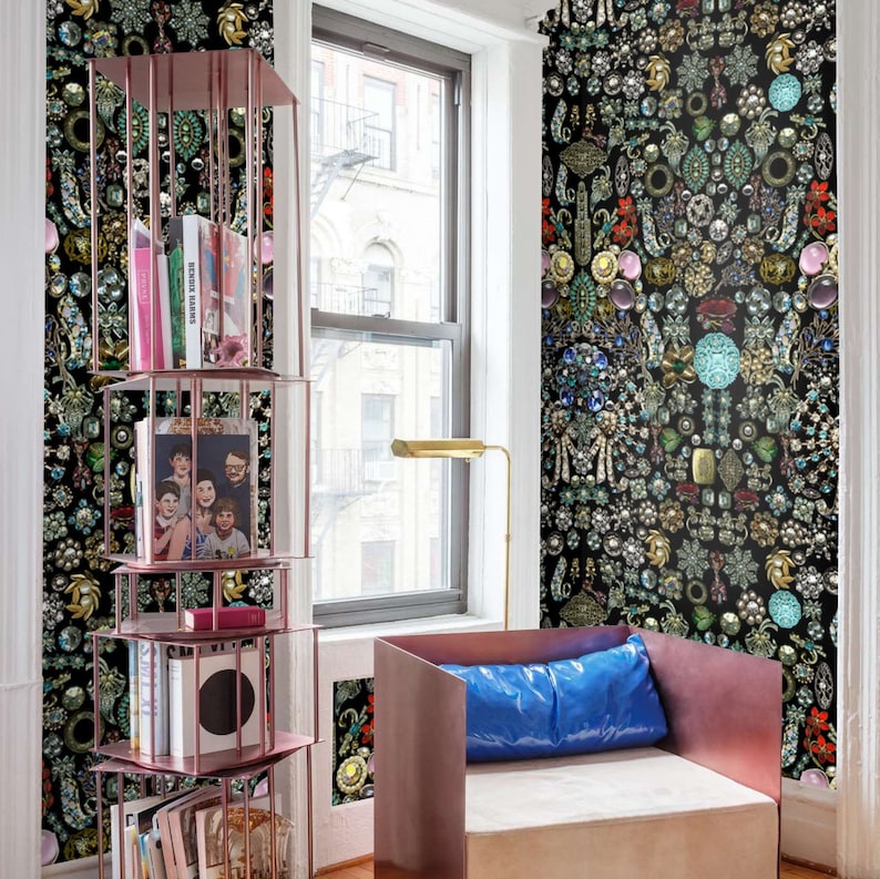 Papel pintado papel auténtico 100% ecológico | estampado joyería de lujo | 200x280cm (8 hojas)