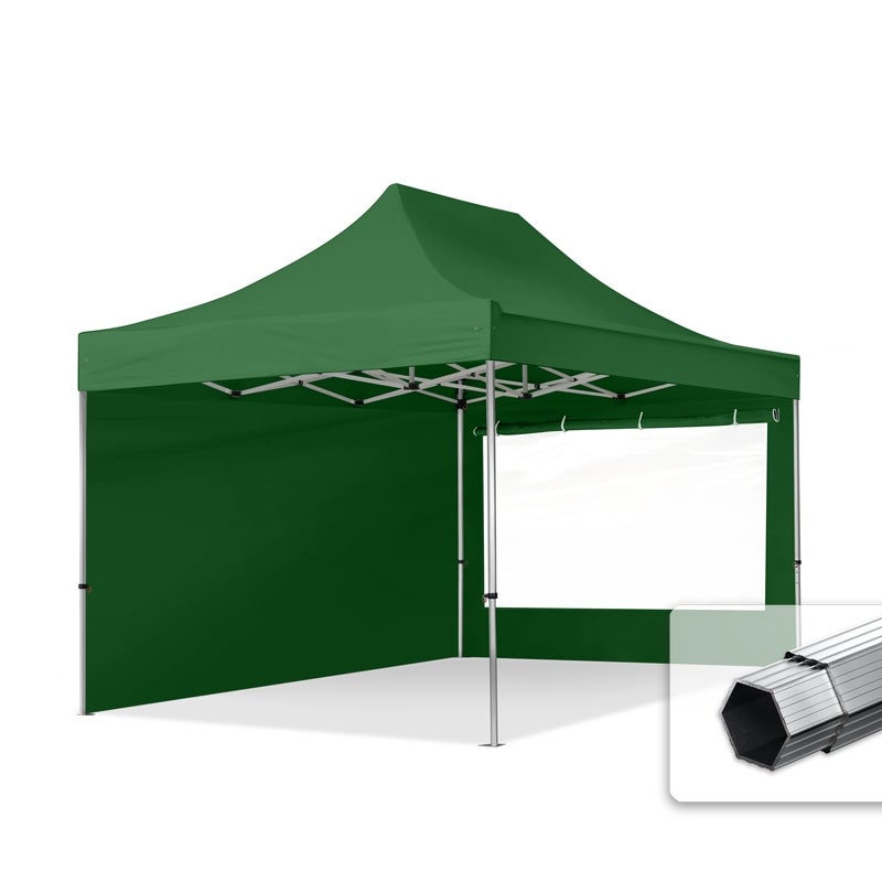 3x4,5 m Namiot Ekspresowy PROFESSIONAL Alu 40mm, ze ścianami bocznymi, okna panoramiczne, ciemnozielony