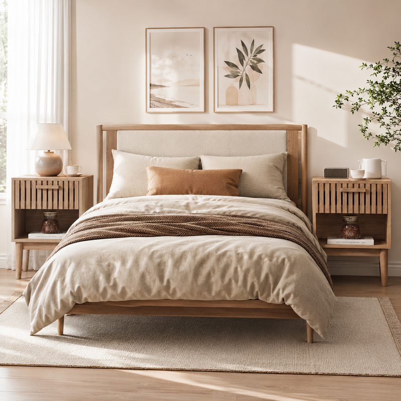 Table de Chevet Lot de 2, Table de Nuit avec 1 Tiroir, Chevet de Lit pour adulte et enfant, Table d'appoint pour Chambre, Salon, 40x35x55cm, Naturel - 3
