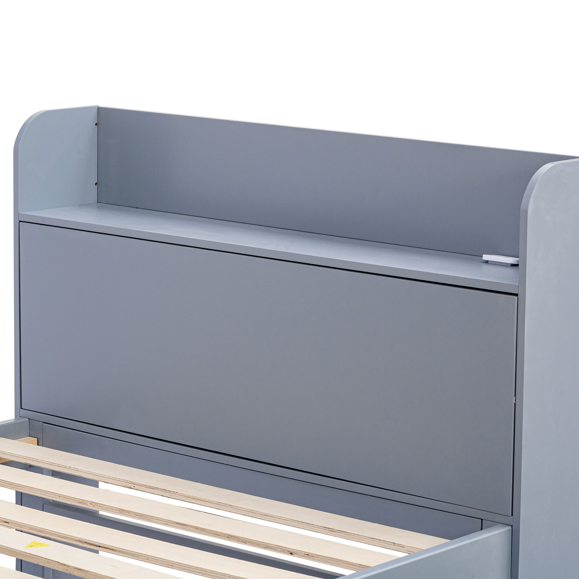 Letto estraibile 90x190 cm, testiera con contenitore, 2 cassetti, legno, grigio, senza materasso - 7