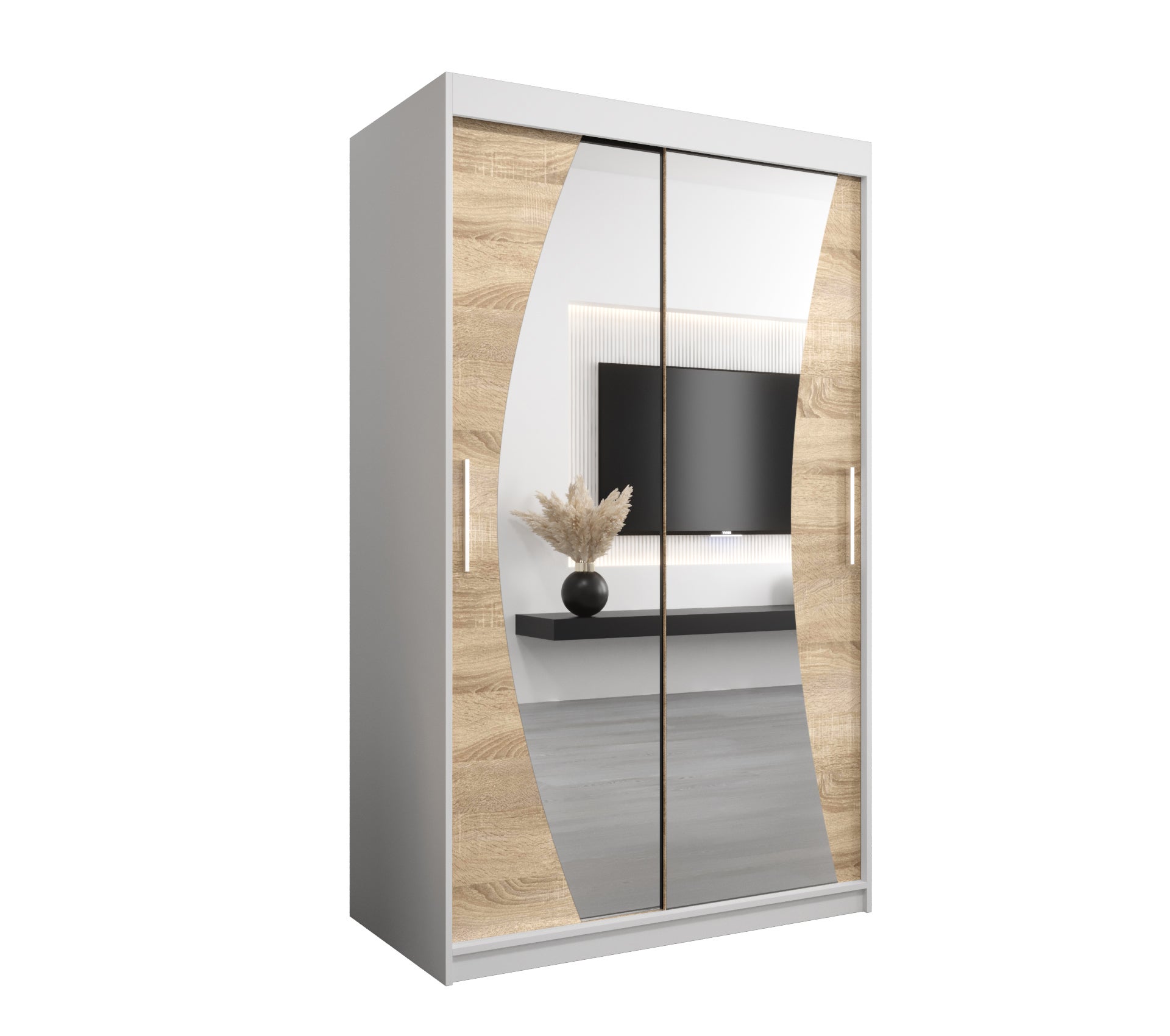 Szafa przesuwna garderoba WAVE 120 x 62 x 200 cm Biały + Sonoma - Abiks Meble