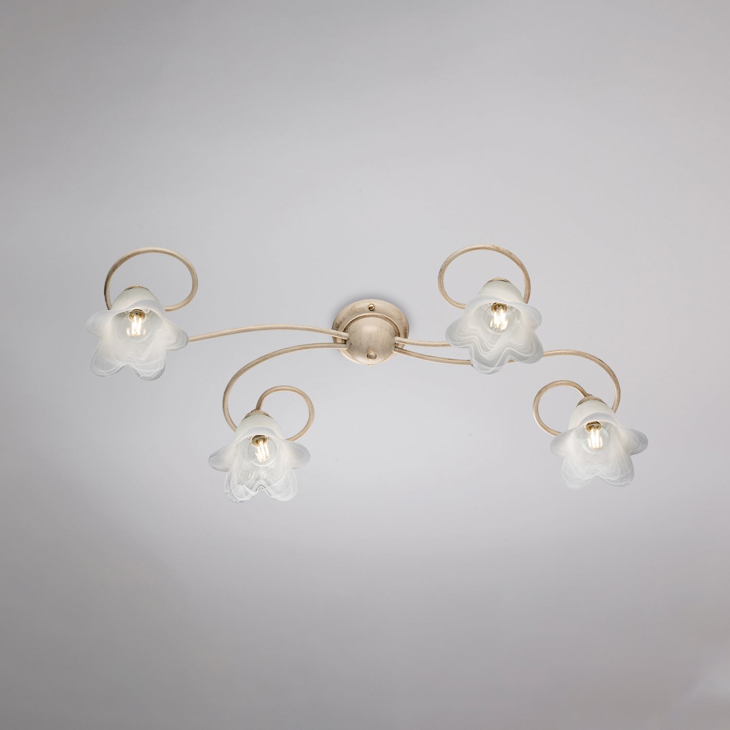 Plafonnier Alice ivoire, déco or antique, verre albâtre d.14, 4 lumières 87x40 cm, idéal entrée ou couloir - 2