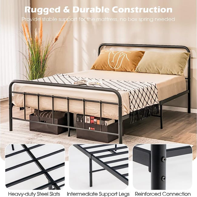Letto Matrimoniale In Metallo Con Contenitore 140x200 Cm – Struttura Robusta Con Testiera Imbottita, 4 Cassetti E Mensola – Carico 300 Kg