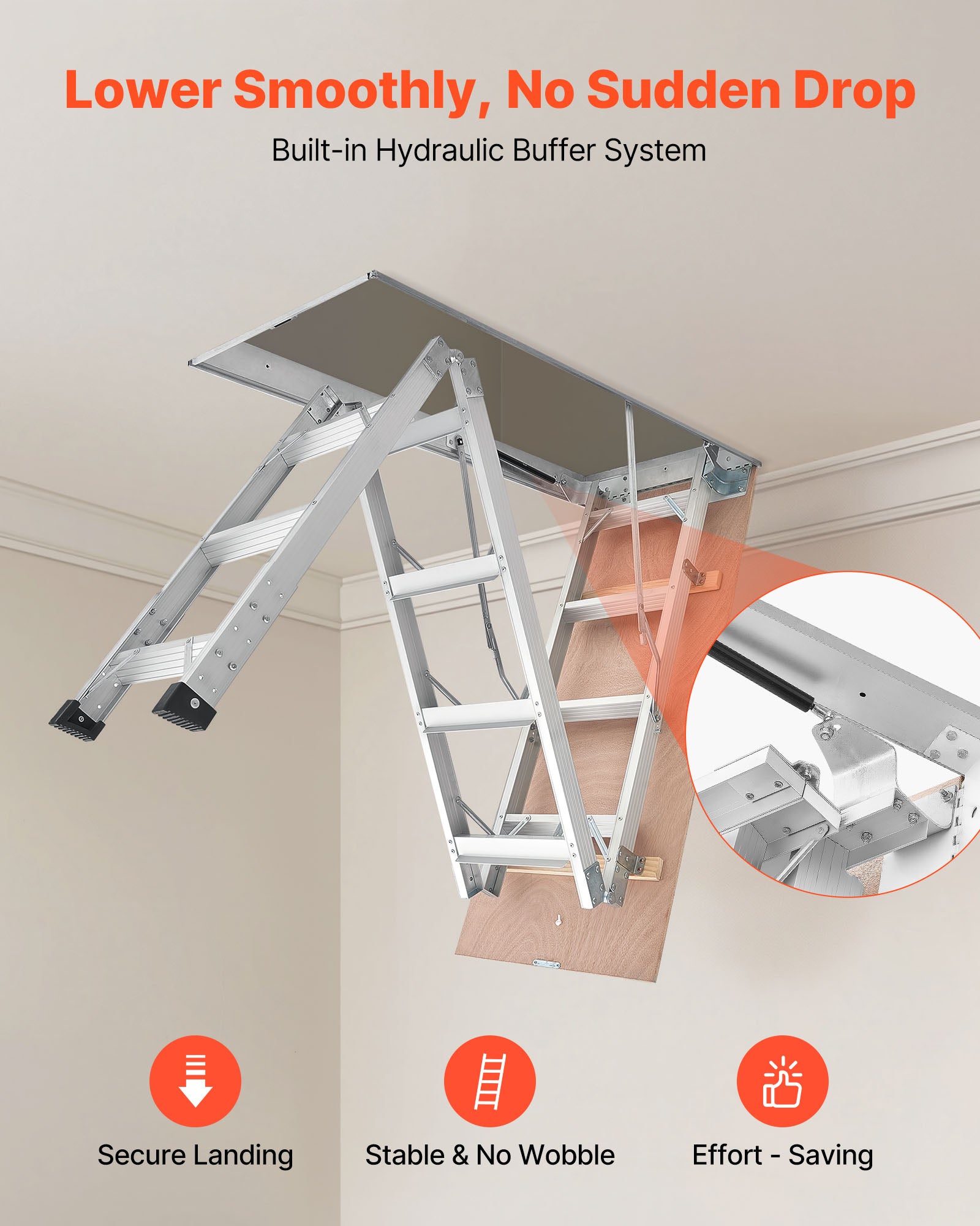 Escalier Escamotable pour Grenier VEVOR, en Alliage d'Aluminium, Échelle de Grenier Pliante, Adapté aux Hauteurs de Plafond 299-314 cm ou 233,5-299 cm - 3