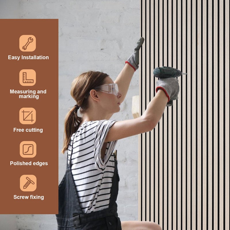 Panel de lamas Revestimiento mural de MDF natural Moderno panel mural acústico de chapa de madera y fieltro 2x 120x60x2,1cm roble - 3