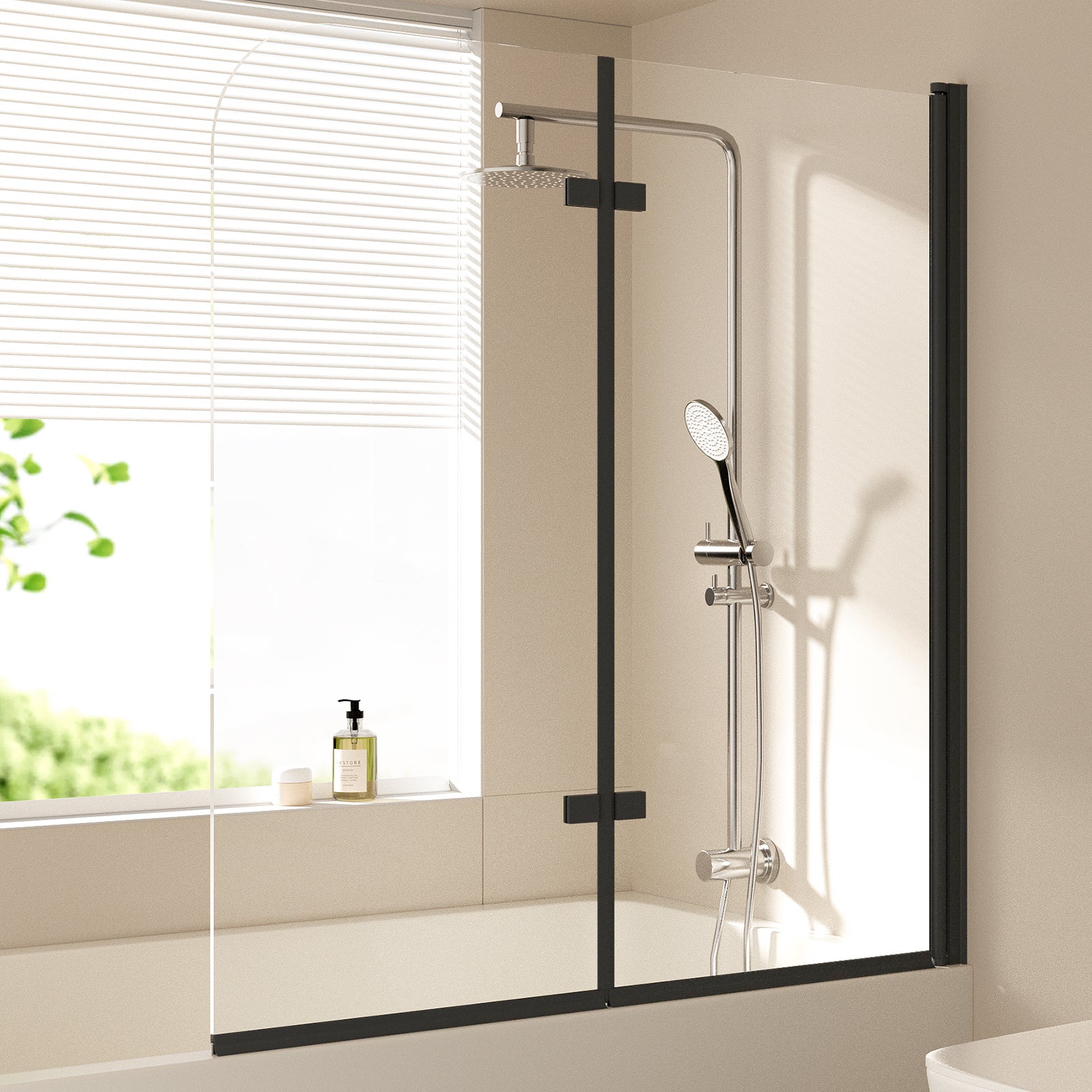 EMKE Paravan Cada 120 x 140 cm 2 Panouri Pliabil si Pivotant Sticla Securizata 6 mm Clara Anticalcar Profil