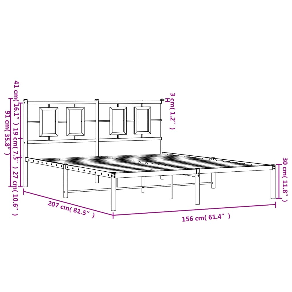 Estructura cama sin colchón con cabecero metal negro 150x200 cm vidaXL - 3