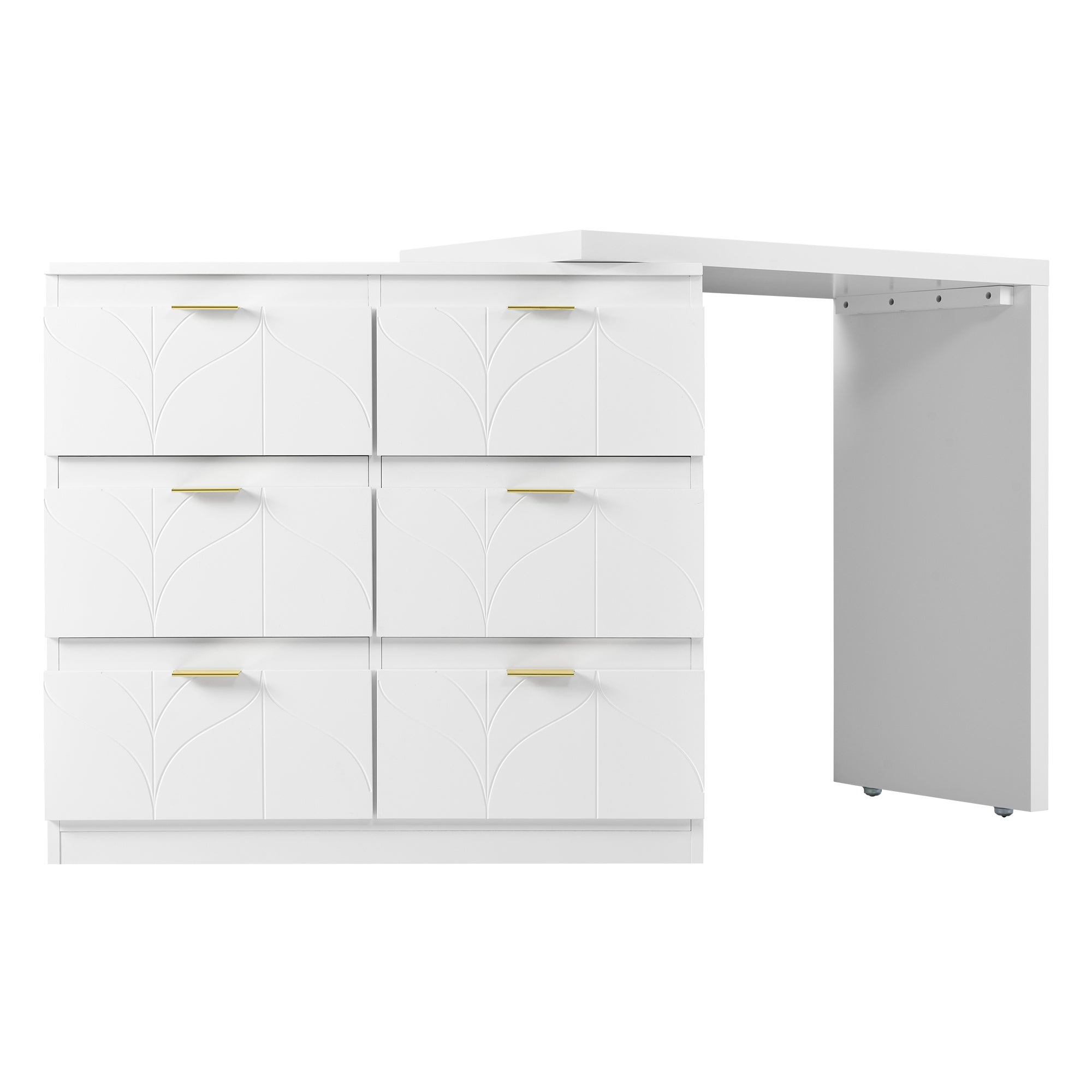 Toilette con tavolino - 6 cassetti e piano girevole a 180° - Legno MDF - Bianco - Senza specchio - 8