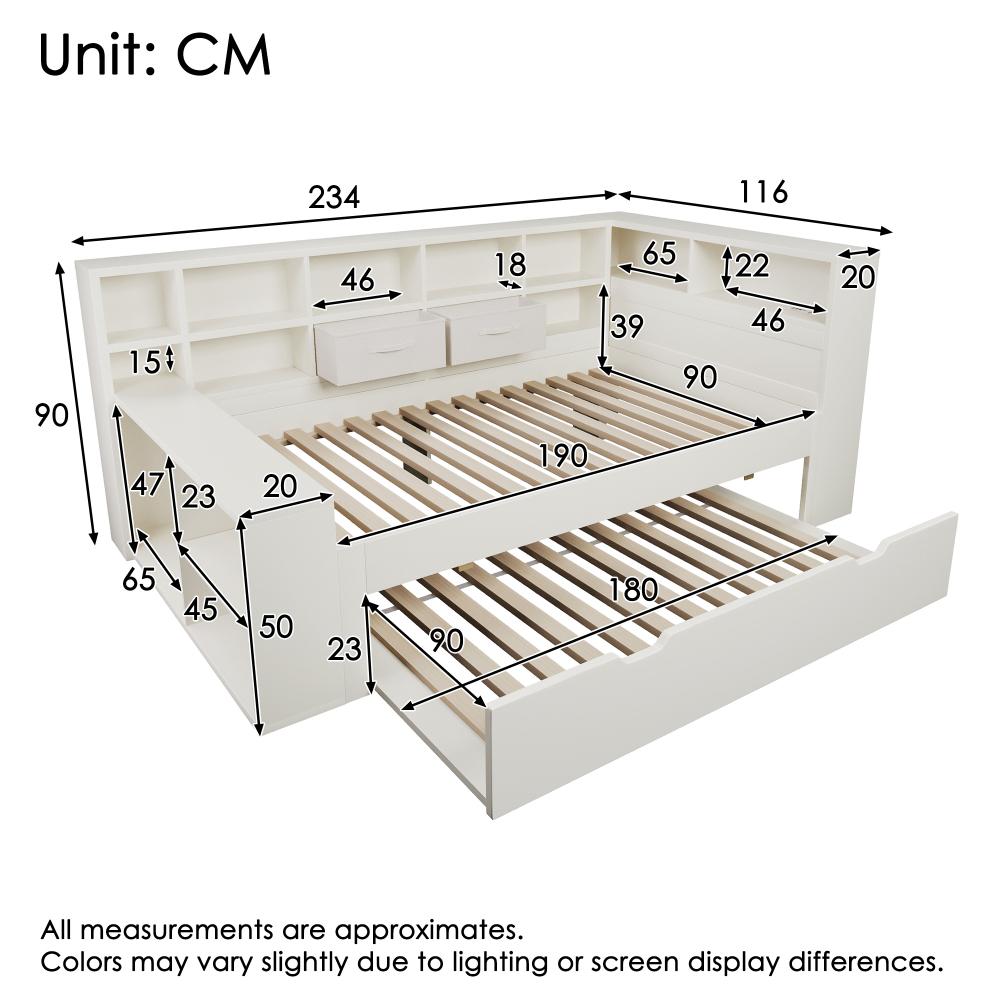Lit banquette capitonné 90x190 cm - avec lit gigogne 90x190 cm - avec USB et Type-C - avec porte-gobelet- Beige (sans matelas) | Leroy Merlin