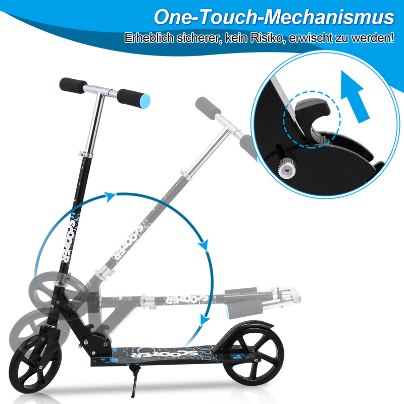 Trottinette pour enfants pliable trottinette de ville scooter réglable en hauteur Cadeau pour enfants Noir Bleu - 3