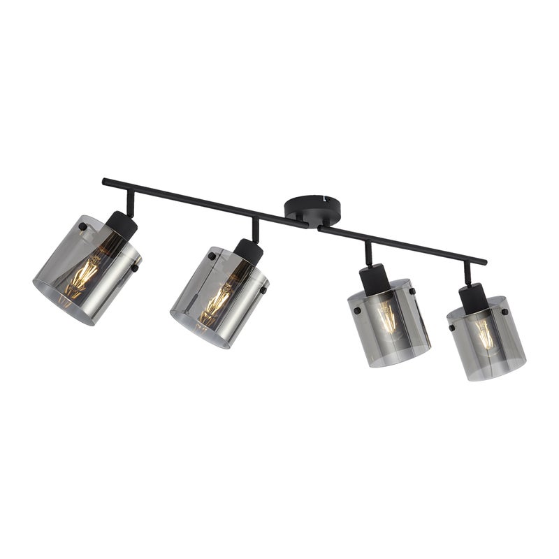 Designerski reflektor sufitowy czarny z przydymionym szkłem 4-punktowy - Domo