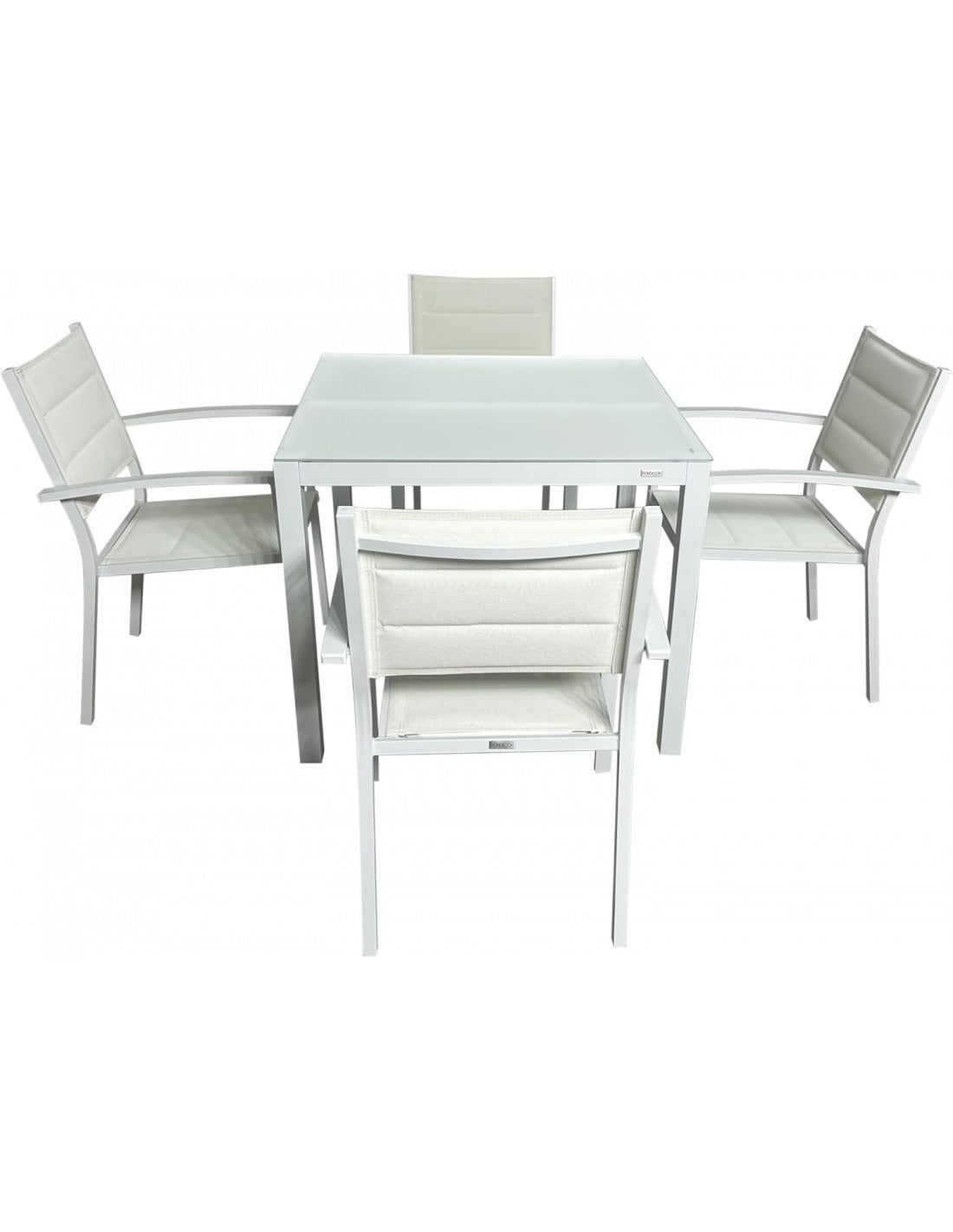 Conjunto de Mesa y Sillas de Jardín para 4 Personas — Aluminio y Cristal Templado de 90x90 cm para Exterior - 5