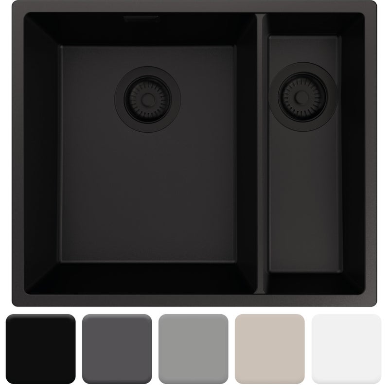 Zlewozmywak podblatowy 56x47cm, do szafki od 60cm + Syfon - Agate Cały Czarny STONESTYLE