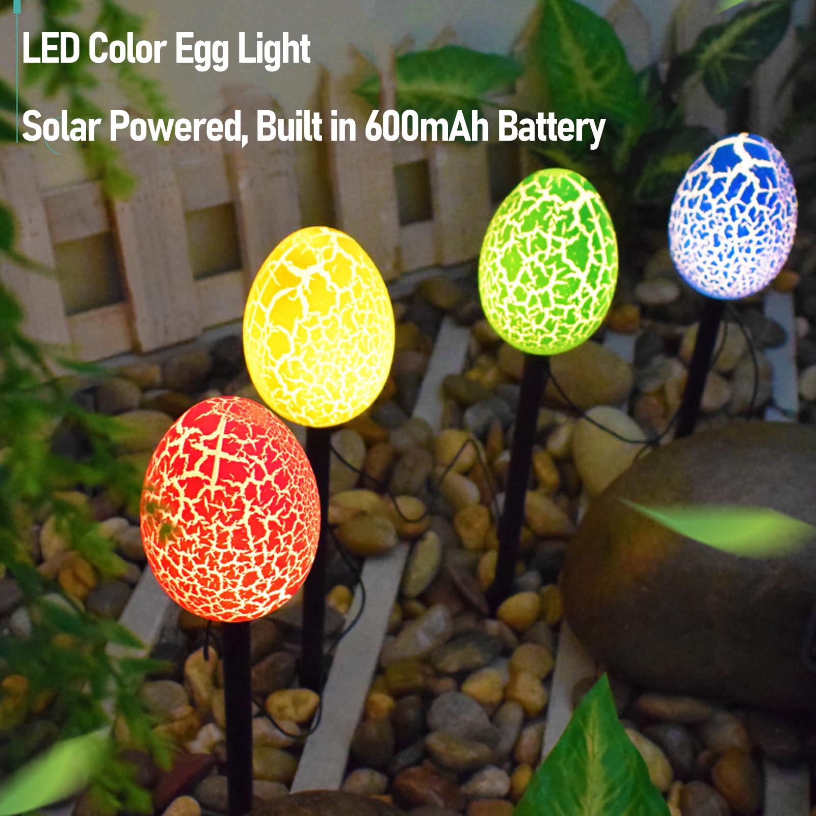 Lumière Solaire Œuf Coloré Œufs Cassés avec Piquet pour le Sol, Lumière Décorative pour Jardin et Cour Extérieure - 4