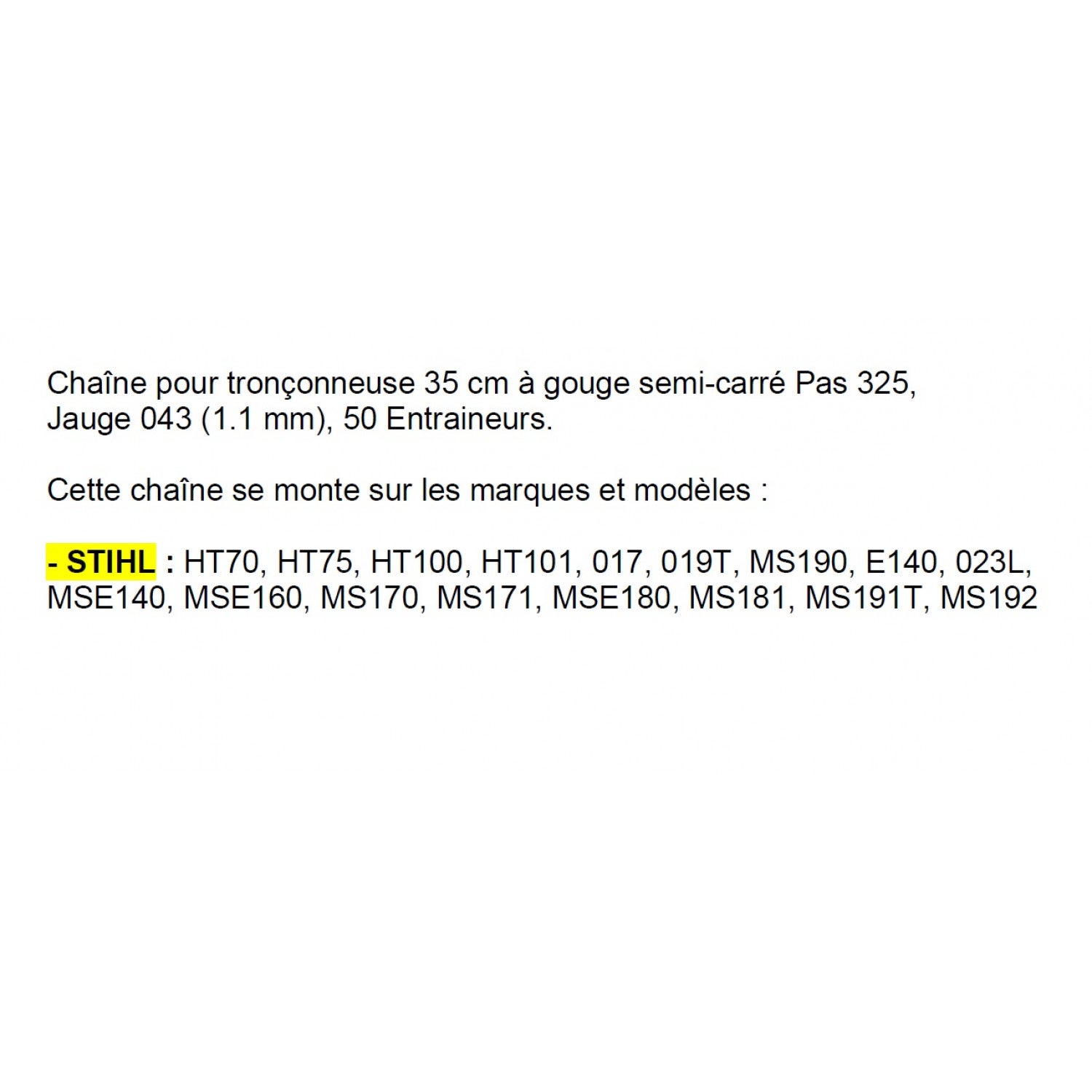Chaîne 35cm compatible avec Stihl 3/8-043-1,1mm-50 Entraineurs = 90-50E - 2
