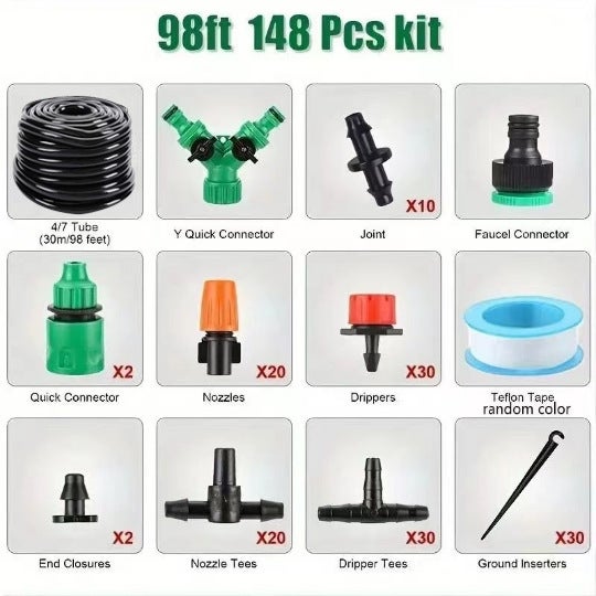 Kit d'arrosage goutte à goutte 30 m 50, comprenant buse de pulvérisation, émetteur et accessoires cannelés, dispositif d'arrosage automatique DIY - 2