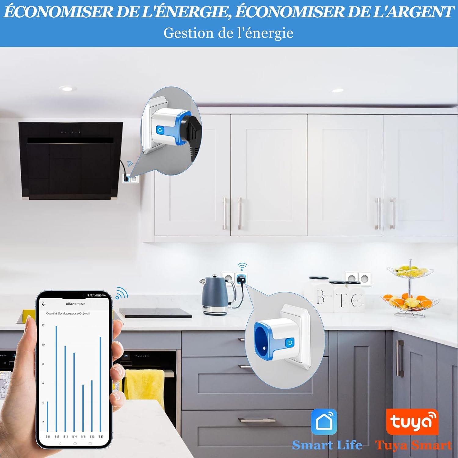 Prise Connectée WiFi Intelligente Type E, Prise Programmable avec Minuteur et Télécommande, App Tuya/Smart Life, 16A - 2
