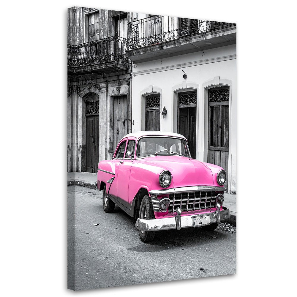 Obraz do salonu sypialni kuchni biura, Różowy retro samochód zaparkowany na ulicy na Kubie 60x90