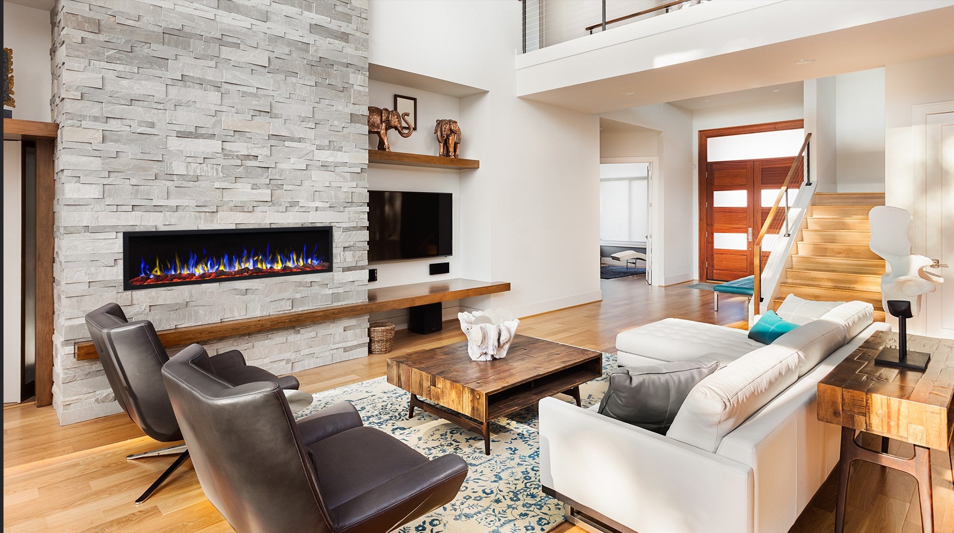 Cheminée électrique AFLAMO Pride S92 - feu premium - murale ou encastrable - 92x42x13 cm - cheminée LED décorative sans chauffage - 4