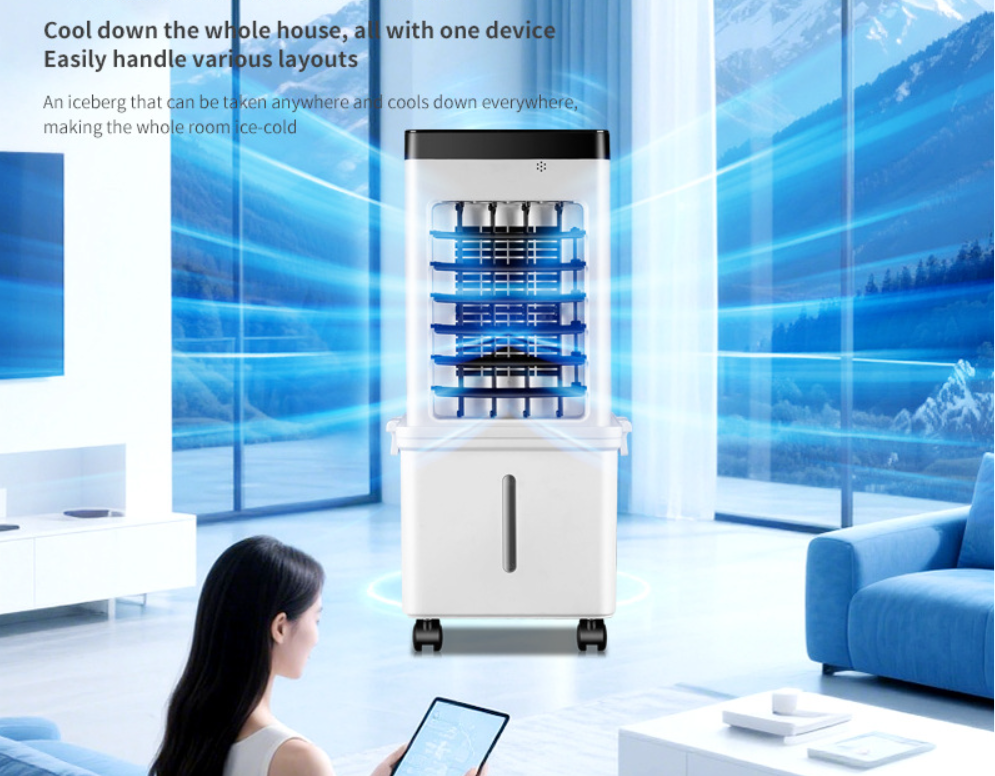 Refroidisseur d'air, climatiseur domestique, ventilateur, avec télécommande, 3 vitesses, minuterie, avec réservoir d'eau de 15 litres - 4