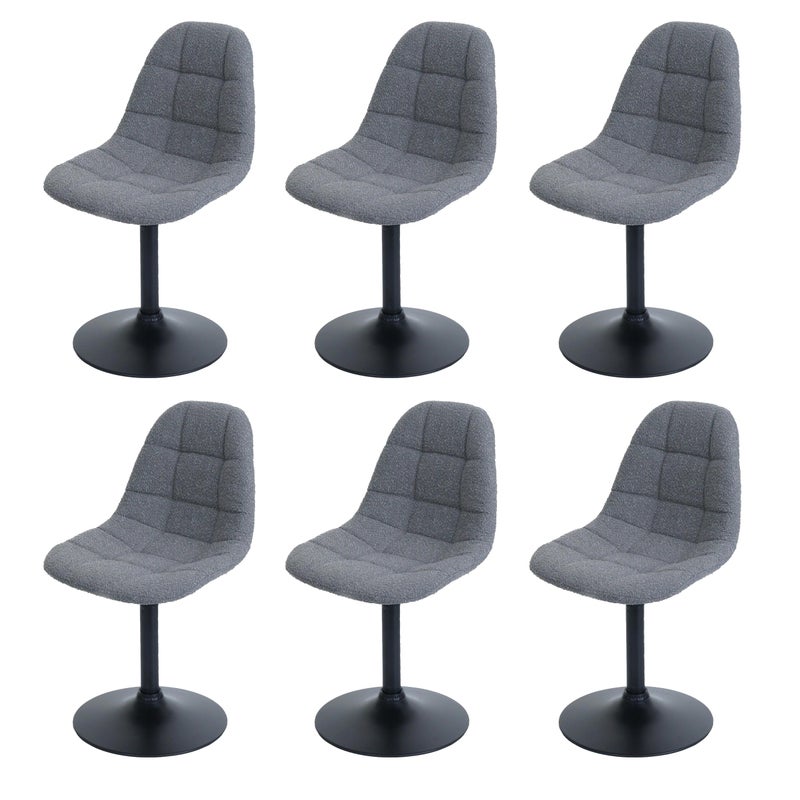 Zestaw 6 krzeseł do jadalni HWC-A60, krzesło kuchenne obrotowe, stal MVG tkanina/tkanina bouclé (450g/m²) ~ ciemnoszary