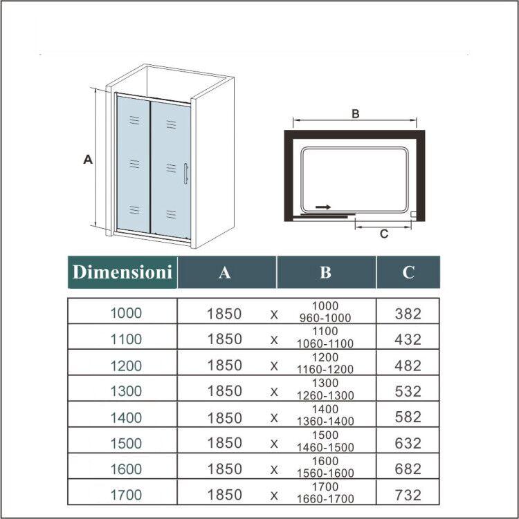 Aica Italy 130x185 Cm Porta Per Nicchia Box Doccia Anta Scorrevole Ingresso Laterale In Vetro 5 Mm Temperato Trasparente - 5