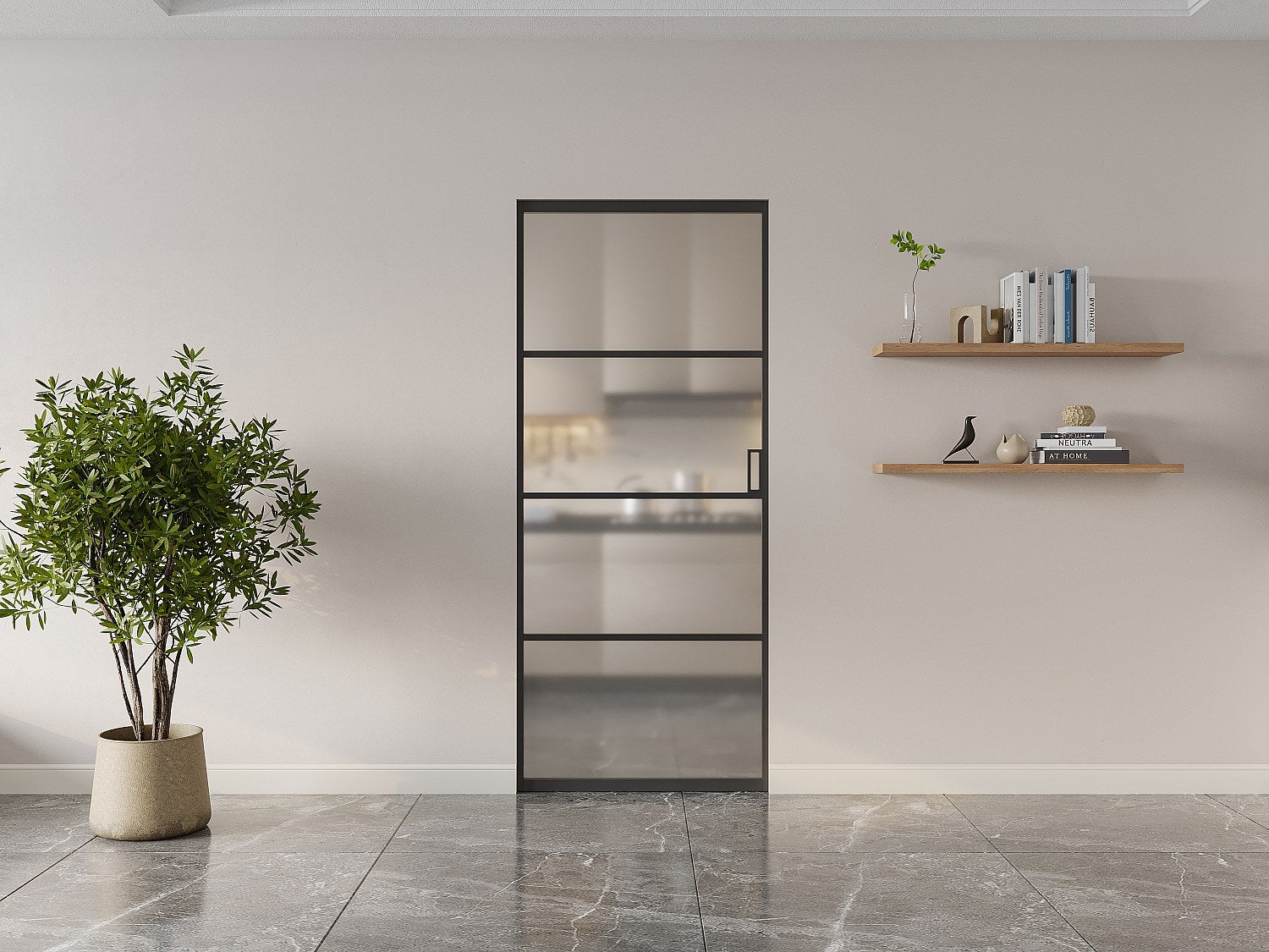 Porta scorrevole con sistema a incasso H205 x L93 cm Alluminio e Vetro temperato smerigliato - SINCA II - 5