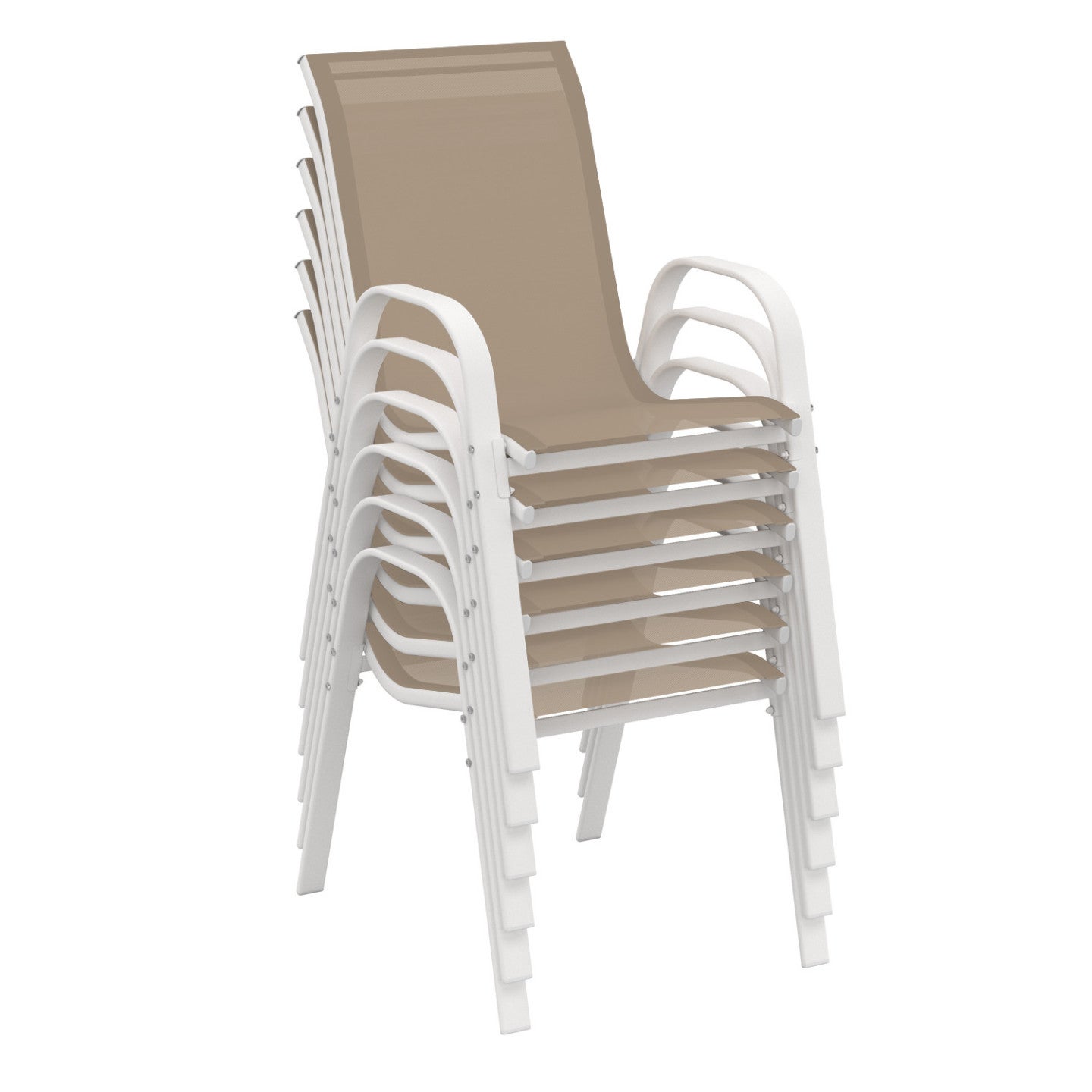 Lot de 6 chaises de jardin LYMA métal et textilène empilables blanc et beige - 4