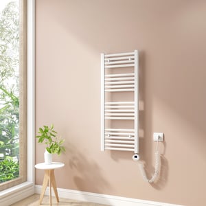 Heilmetz Sèche-Serviettes Electrique, Radiateur Sèche-Serviettes 100x40 cm Blanc avec Timing Elément de Chauffage Electrique