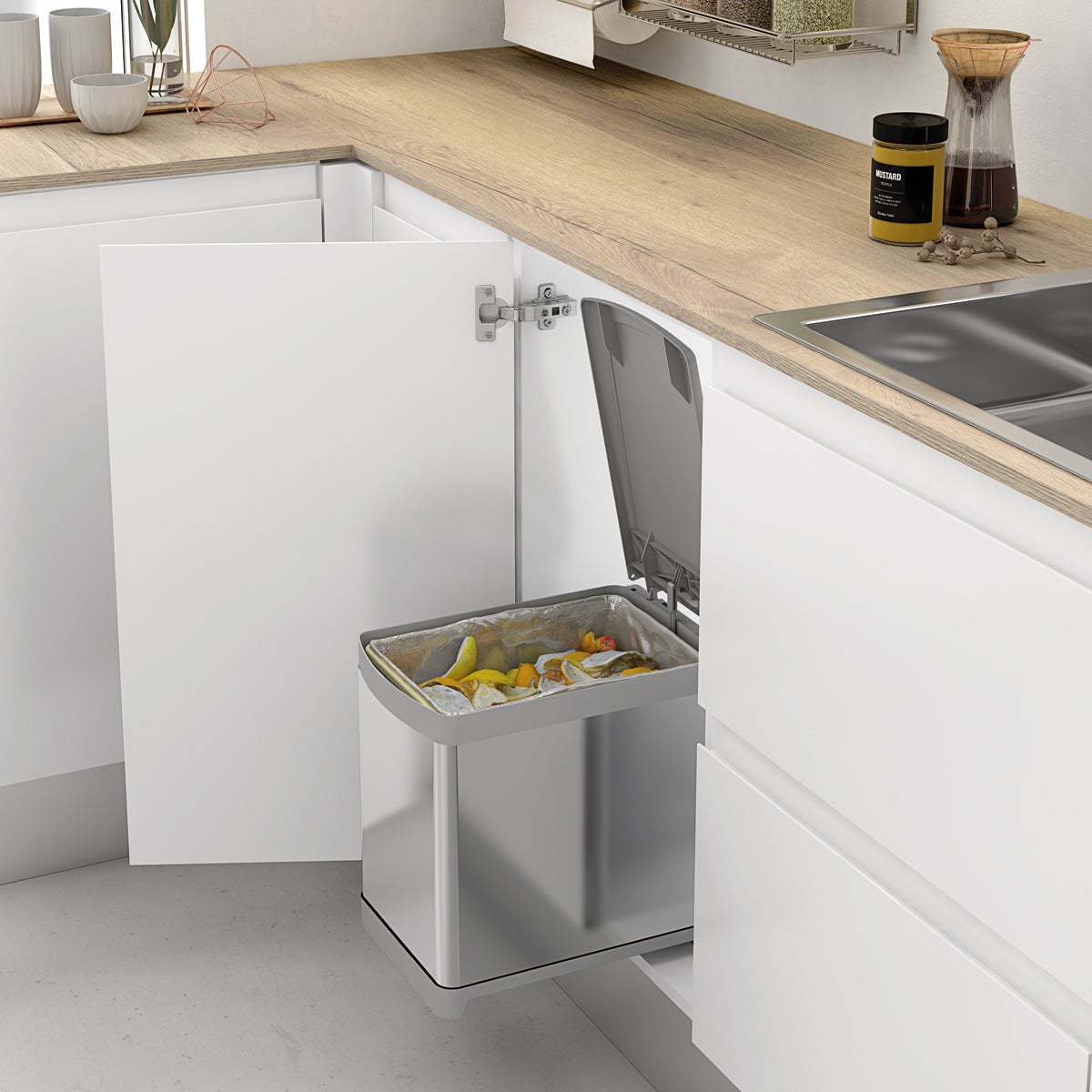 Cubo de basura extraíble de acero inoxidable - capacidad 16l - para mueble de cocina