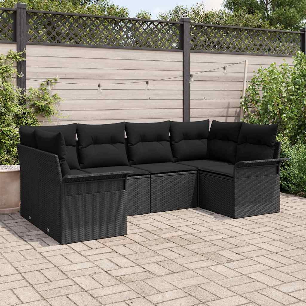 Zestaw Sof na Ogród z poduszką 6 pcs Czarny polirattan vidaXL