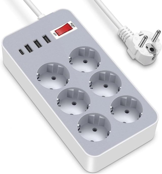 GILLAS Extension Enchufe Regleta De 2 M, 4 AC, 4 Puertos De Carga USB